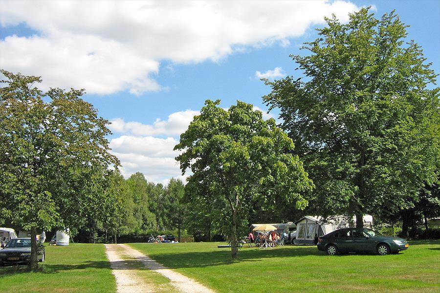 De ruim opgezette "Nederlandse" weide waar camping gasten hun tent of caravan kunnen plaatsen.